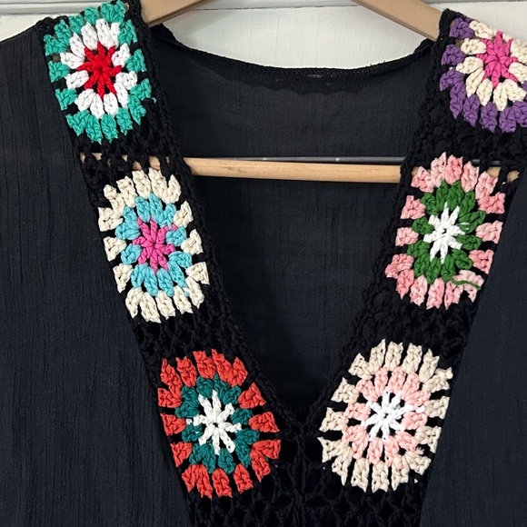 Bsubseach Floral Patchwork Deep V Neck Crochet Cover Up Short Sleeve Dress - Picture 12 of 16